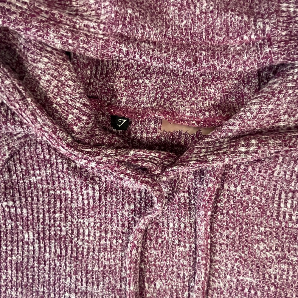 Gymshark Cropped Speckled Knit Hoodie Purple Long Sleeve Hooded Sweatshirt Women - Picture 4 of 6